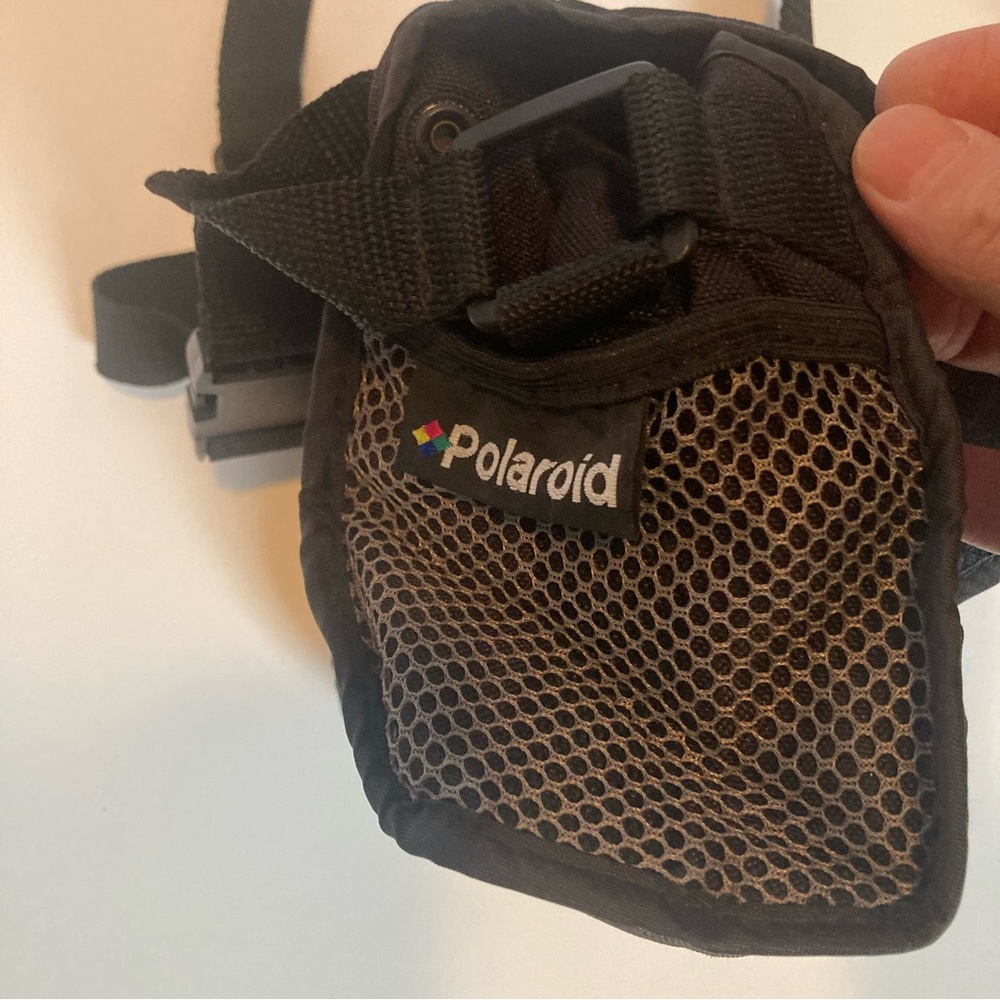Vintage Polaroid black mesh camera bag adjustable strap